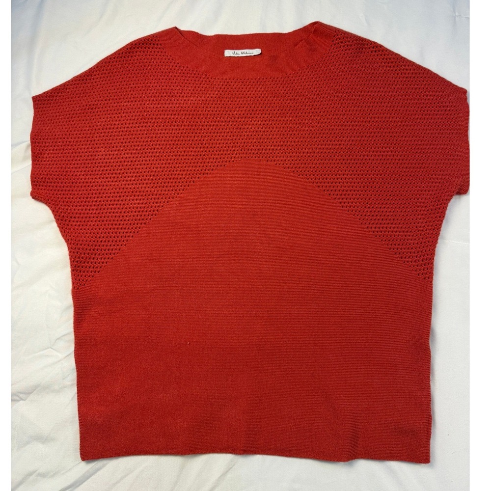 Vila Milano Orange Knit viscose textured Short Sleeve Mesh Small Career Academia